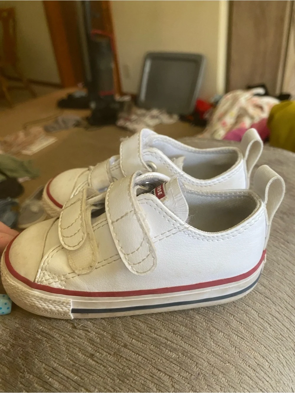 Converse Kids White Sneakers with Red and Navy Trim